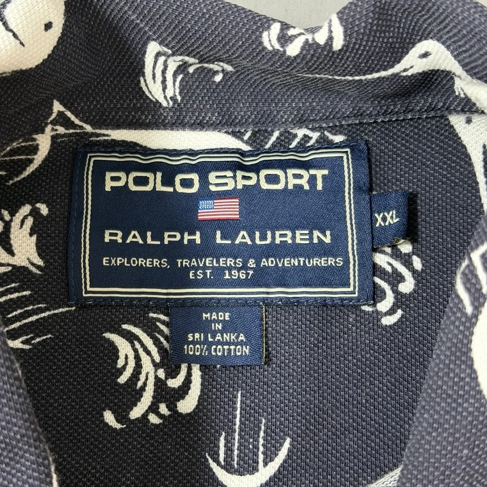 Polo Sport Ralph Lauren Mens 2XL Cotton Swordfish Marlin Print Polo Shirt Navy‎